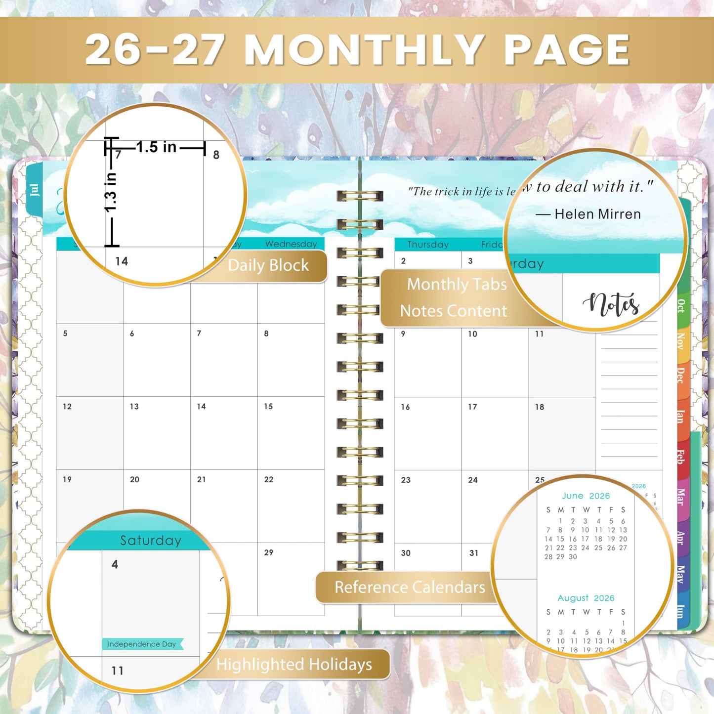 Planner 2026-2027 - 2026-2027 Planner Weekly and Monthly, July 2026 - June 2027, 6.4"x 8.5", with Elastic Closure, Inner Pocket, Coated Tabs