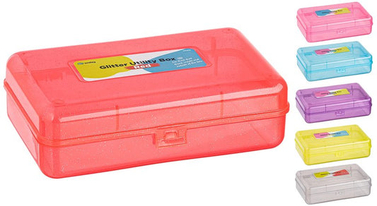 Enday Plastic Pencil Box with Snap Closure Lids Red, Small Utility Storage Crayon School and Office Supplies Case Organizer, Also Available in Glitter Pink, Purple, Blue, Green and Grey, 1 Pc