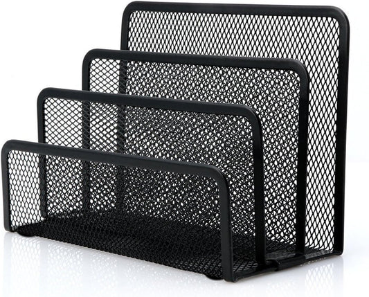 Skiennix Desk Mail Organizer - 3 Vertical Metal Mesh Compartments for Home & Office | File Holder & Letter Sorter