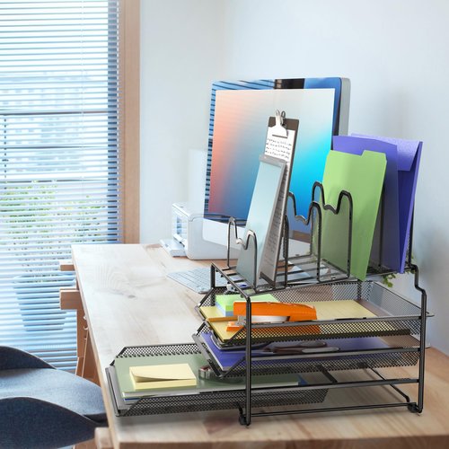 Simple Houseware Desk Organizer with 3 Sliding Tray and 5 Stacking Sections, Black