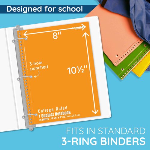 Blue Summit Orange Spiral Notebooks Bulk, One Subject Spiral Notebook College Ruled, Perforated Notebook, 8 x 10.5 for Work and School, Paper, College Ruled, Bulk 48 Pack