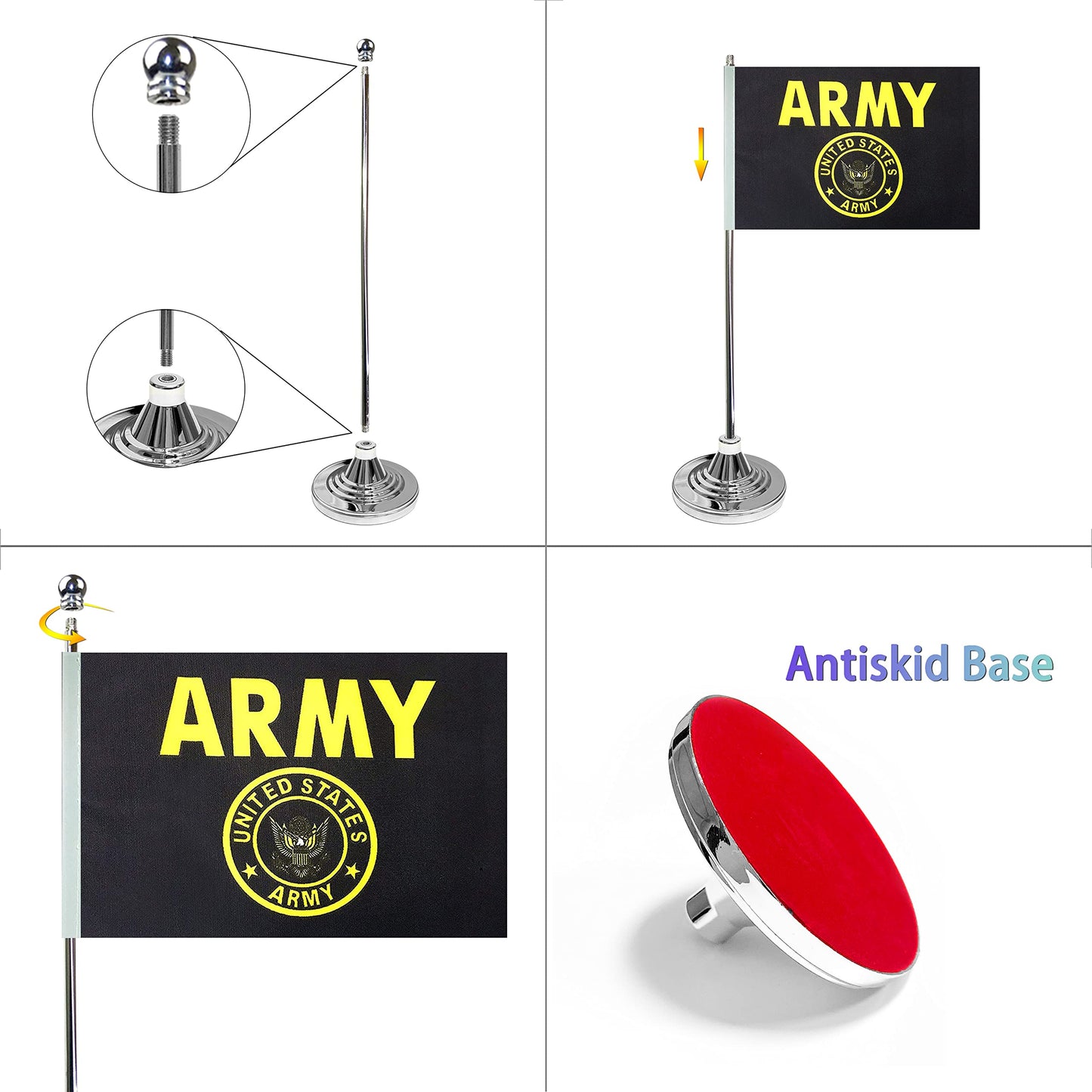 WXTWK 2 Pack American USA Gold Crest Desk Flag Small Mini US Military Table Flags With Stand Base,United States Army Festival Events Celebration Decorations