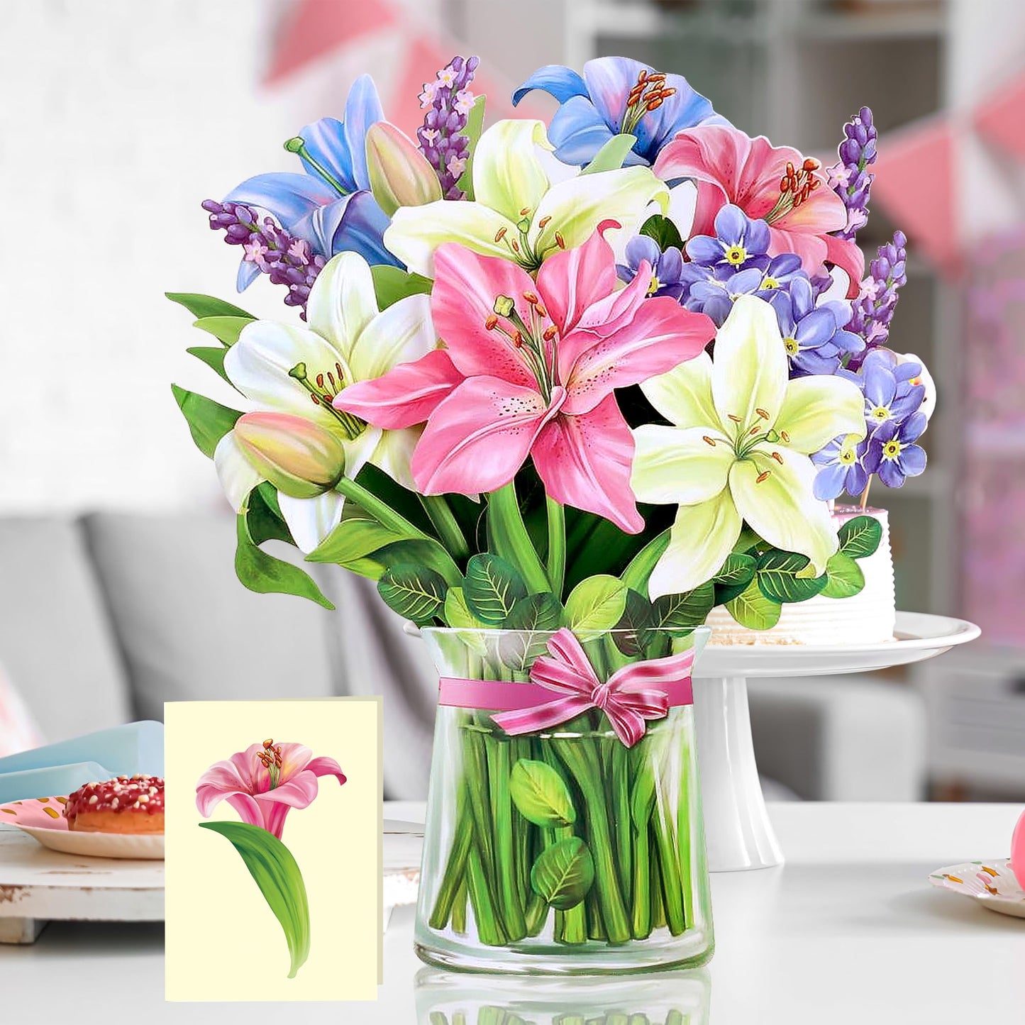 Airpark Pop Up Flower Cards, 3D Paper Flowers Bouquet Birthday Card 12’‘ with Blank Note and Envelope, Mother's Day, Get Well Greeting, Anniversary, Thank You, Easter Gifts Cards for Women Mom, Lillie