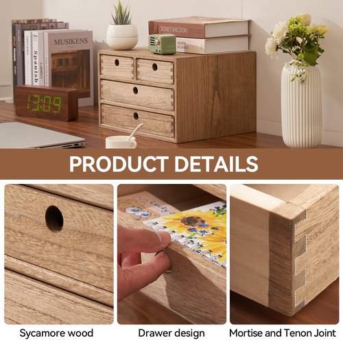 Kirigen Wood Desktop Storage Cabinet/Workspace Document Office necessity Organizer with 4 Drawers/Home,office Letter Mail Sorter with 3 levels/Hold Makeup Box (BR, 3-layer &4 drawers) Dark brown