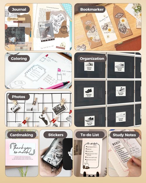 HiHTV 9 Rolls Compatible with Anycash S1/iDPRT S1/Cudinham X6/Cabaro/HuiJuKeJi X5/JEPEE C9/PeriPage A6/Vretti TP6S Mini Sticker Printer Photo Paper, 57 x 30mm Thermal Printer Paper White Self-Adhesive