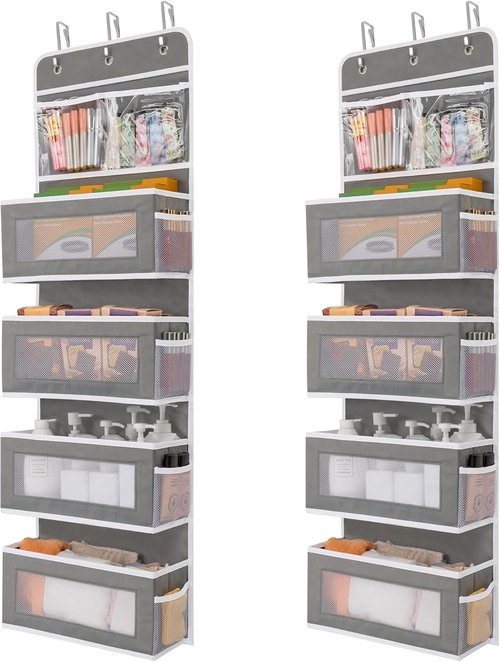 JARLINK 5-Shelf Over Door Hanging Organizer - Foldable Storage with Clear PVC Window | Large Capacity, Grey