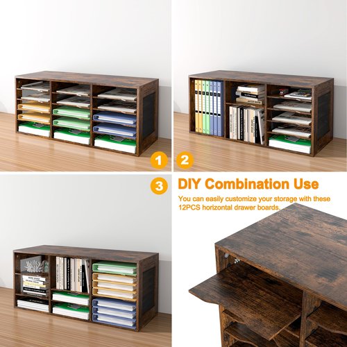 PAG-Mass Mail Sorter Organizer, Wood Literature Organizer, Student Mailbox for Classroom, Desktop Bill Paper Organizer for Office Home School, 15 Compartments, Antique Brown