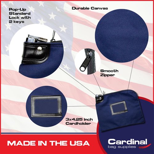 Cardinal bag supplies Locking Bank Bag Canvas Keyed Security, Money Bag, 9 x 12 inches (Navy Blue)