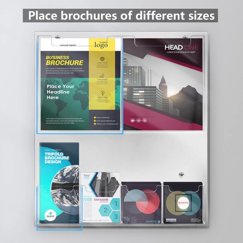 zavekia Acrylic Brochure Holder Wall Mount,Multi Pocket Acrylic Magazine Holder Literature Display Clear Pamphlet Display Holder Plastic Wall Mount Slots