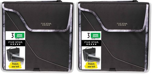 Five Star Zipper Binder, 3 Inch 3-Ring Binder, Expandable Plus Removable Padded Device Case and Expanding File, 700 Sheet Capacity, Includes Multi-Use Strap, Black/Gray (29296IT8) (Pack of 2)