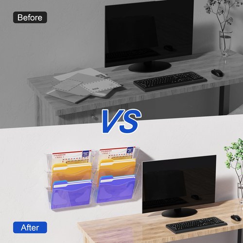 samstar 6 Pack Clear Acrylic Wall File Holder,Wall Mount File Organizer Hanging Wall Pocket Mail Magazines Organizers for Office/Home…