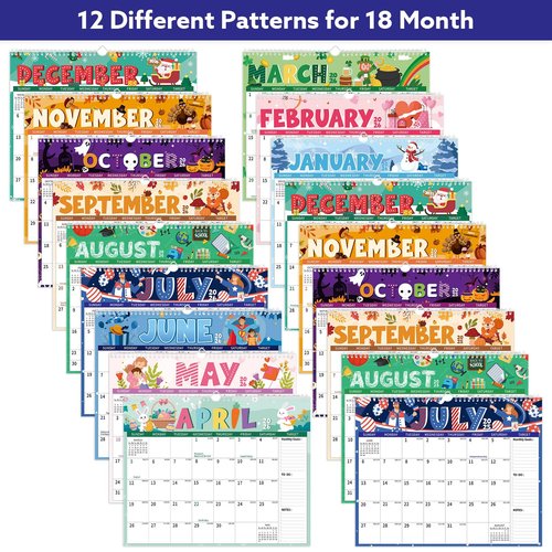 Wall Calendar 2025-2026, 18 Month Large Desk Calendar from July 2025 to December 2026 14.5" x 11.8" Monthly Calendar with Twin-Wire Binding for Home Office Planning Personal Organisers, Festival Style