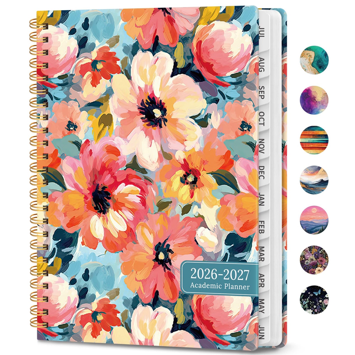 Academic Planner 2026-2027, Weekly and Monthly Calendar Book, July 2026 – June 2027, Hardcover Planner with Tabs, Perfect for Teachers, Students, Women & Men, A5 (6.4" x 8.5") - Pastel Garden