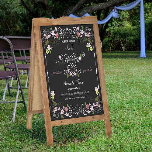 SANY DAYO HOME 37 x 20 inch Double Sided Standing Magnetic Chalk Board Sign, Wave Shaped Real Wood Frame Metal Sandwich Board with 4 Chalk Markers for Wedding, Business, Home, Brown