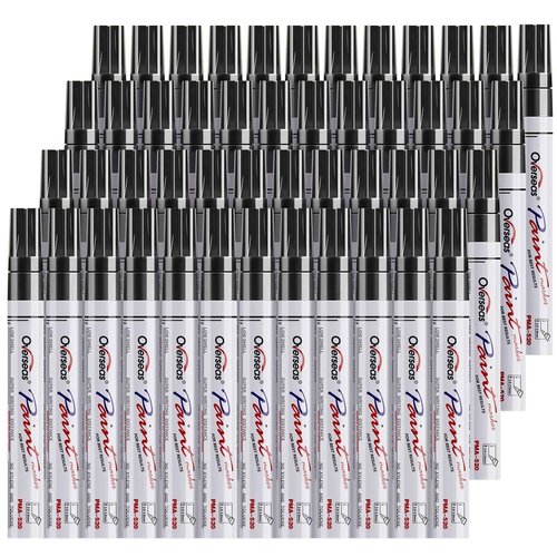 Overseas 48 Black Paint Pens, Oil Based Permanent Markers Set - Quick Drying, Waterproof, Fade-Resistant, Medium Tip Paint Markers Bulk for Wood, Metal, Rock, Ceramic, Plastic, Canvas, Glass, Rubber