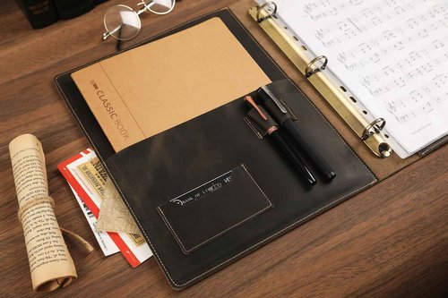 Handmade Leather Music Folder, Sheet Music Binder Personalized Music Holder, Leather Binder 3-Ring for 8.5x11 Music Sheet with Clear Sheet Protectors, Grey