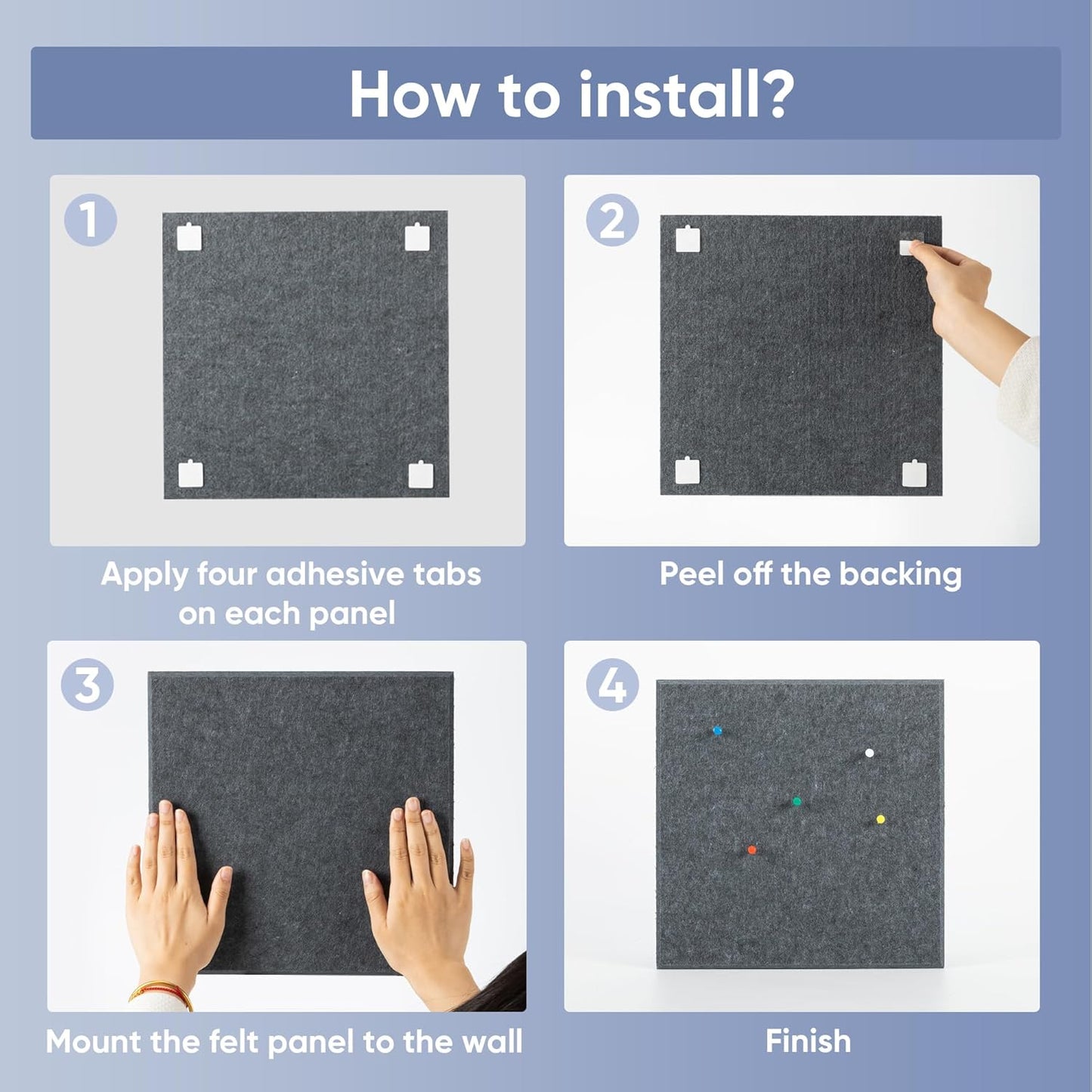 VUSIGN Large Cork Board - 47"x35" Bulletin Board with Adhesive Tabs & Push Pins | Grey Felt Wall Tiles