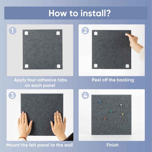 VUSIGN Large Cork Board for Wall 47"x35", 12 Pack Bulletin Board, Felt Wall Tiles with Adhesive Tabs and Push Pins, Push Pin Board for Office, School, Home, Grey