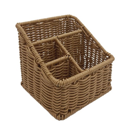 WuJiLiving Rattan Remote Control Holder, Wicker Desk Organizer Basket for TV Remotes, Office Supplies, Makeup Brushes, Handwoven Storage Caddy for Tabletop, Shelf, or Kitchen Use (Natural Brown)