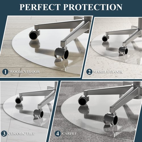KIAYACI Glass Chair Mat for Carpet or Hard Floor Tempered Glass Glass Table Top Table Mat Round 36", 1/4 inch Thick, Transparent