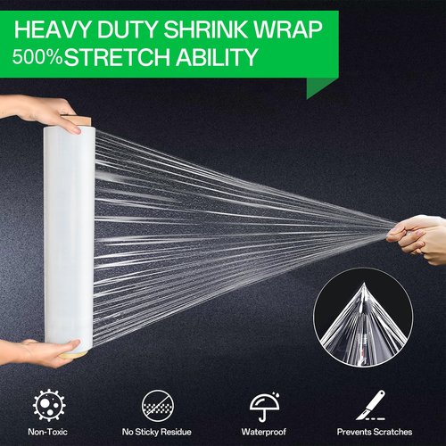 18 Inch Stretch Wrap Roll, Heavy Duty 1500ft Shrink Wrap Roll, Clear 80 Gauge Industrial Strength Stretch Film, Plastic Wrap for Pallet Wrapping Shipping Moving(4 Pack)
