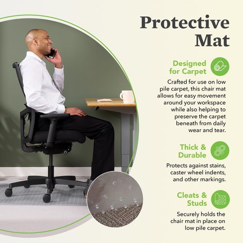 HON Office Chair Mat for Carpet, Computer Desk Chair Mat for Carpeted Floors, Easy Glide for Office or Home with Extended Lip (36” x 48”)