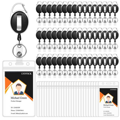 LYDTICK 100 Pcs Retractable Badge Reels & ID Badge Holder, Heavy Duty Badge Holder Clips Bulk ID Card Key Holders with Ring for Nurse Office Work Employee School Supplies