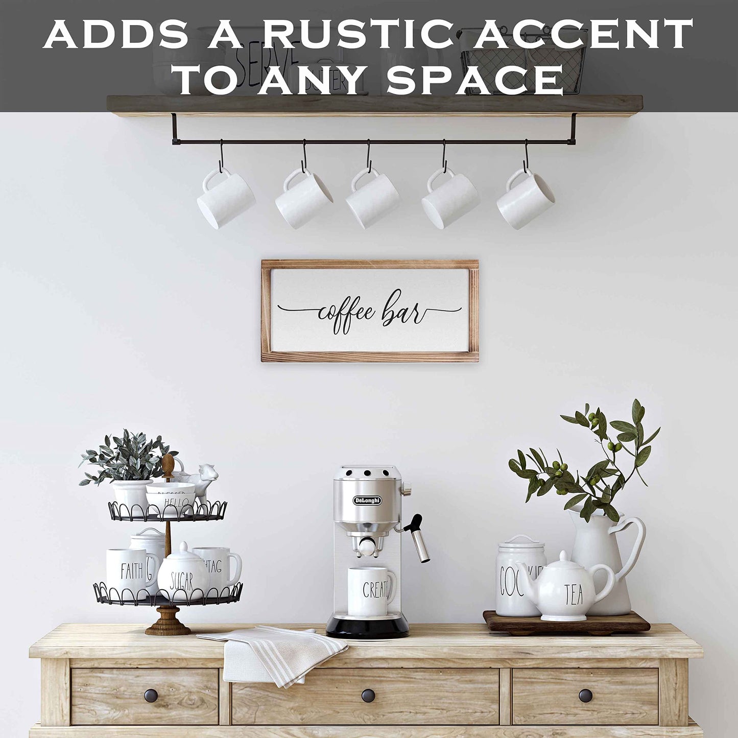 Coffee Bar Sign Decor 8x17 Inch, Coffee Sign Decor, Wooden Kitchen Wall Art