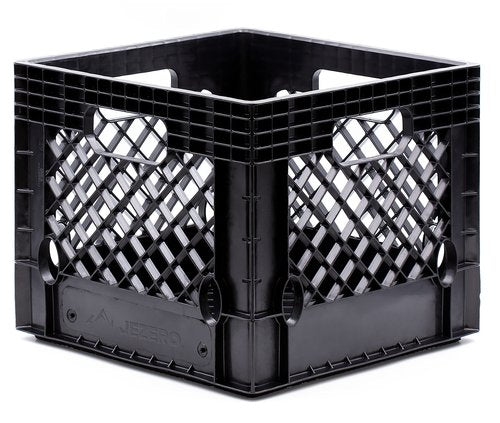 JEZERO 16 Quart Heavy Duty Plastic Crate | Stackable Multi-Purpose Storage Bin for Garage, Home, Office, Groceries, Outdoor, Camping & Kayaking | Black Utility Tote, 13" x 13" x 11"