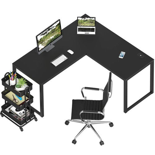 SHW 55 x 60 Inches Commercial-Grade L-Shape Corner Office Computer Desk, Black