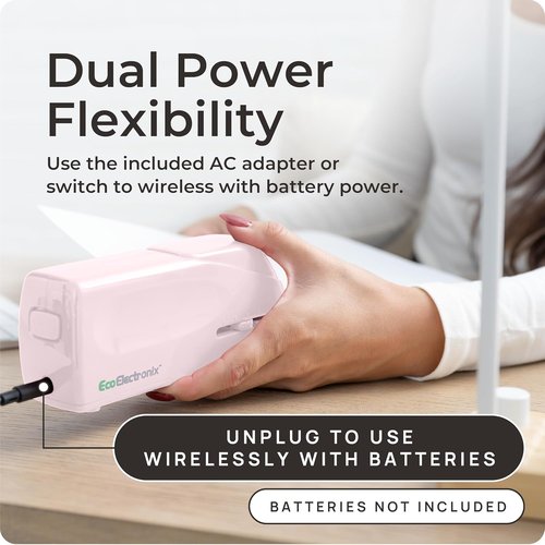 EcoElectronix Portable Electric Stapler Pro - 30 Sheet Capacity, Quiet & Jam-Free Operation | Battery/AC Powered (Pink)