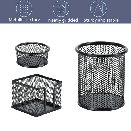 UFFICIUSUP Pen Holder Desktop Pencil Organizer Metal Mesh Pen Cup Paper Clip Holder Memo Pad Holder Stationary Organizer for Desk 3 Pieces of a Set