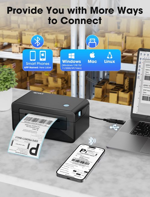 iDPRT Bluetooth Thermal Shipping Label Printer for Phone, 4x6, Supports Windows/Mac/iOS/Android, Ideal for Small Business and Shipping Packages