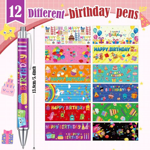 Cholemy 96 Pcs Birthday Pens Bulk Happy Birthday Ballpoint Pens Colorful Day of Birth Black Ink Gifts for Back to School Teacher Student Classrooms Reward Birth Celebration Party Favors Supplies