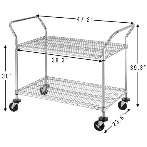 Finnhomy 2-Tier Commercial Grade Rolling Cart, Heavy Duty Utility Cart, Carts with Wheels and Handles, Kitchen Carts on Wheels, Metal Cart with 600 lbs Capacity, Shelf Size 24" D x 40" W, NSF