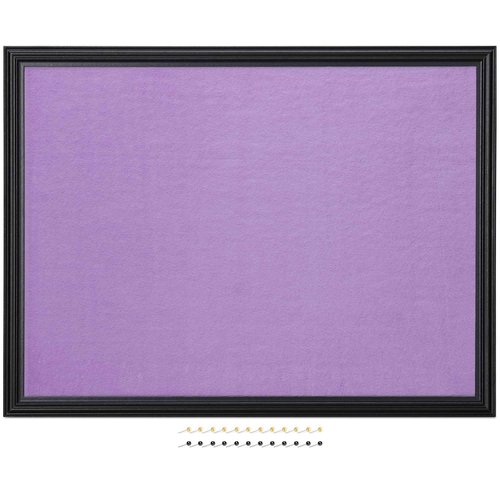 Navaris Framed Fabric Bulletin Board - 18 x 24 inches Plush Jewelry Organizer Pinboard for Wall - Memory Memo Pin Board - Purple with Black Frame