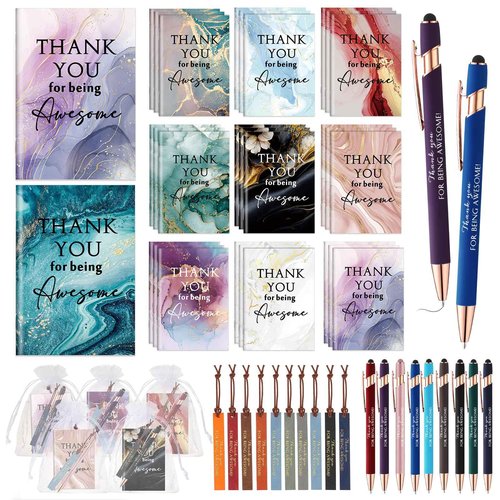 Qilery 50 Set Employee Appreciation Gift Bulk Mini Notebook Ballpoint Pen Leather Bookmark Drawstring Pocket Thank You Gift for Vet Tech Staff Medical Assistant Coworker Sterile Processing Week