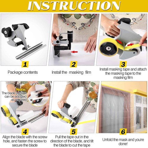 Enhon Painter's Tape and Masking Film Dispenser Kit with 12 Inch Film Blade for CuttingTape, Masking Film & Paper, Masking Tool for Home, Office Improvements Protects Surfaces from Paint Splatters