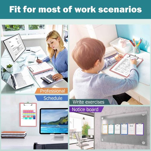 Macroclo Color Clipboards 30 Pack, A4 Plastic Clear Clip Board 8.5 x 11 for Classroom, Students, Kid, Woman, Size 9" x 12.5" with Low Profile Clip, Office & School Supply