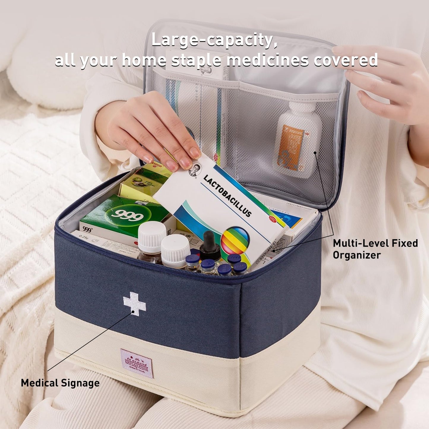 HSOOVZN Medication Organizer Storage Bag,Large Capacity Portable Pill Bottle Organizer with Hand, Empty First Aid Kit for Home and Travel