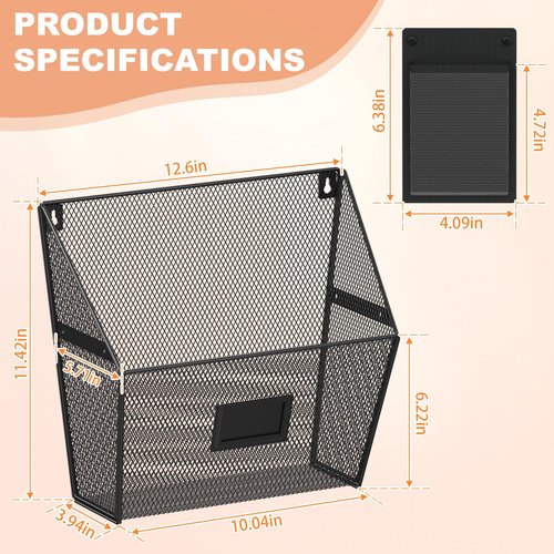 Yuzehuaza Mesh Wall File Holder, Hanging File Organizer, Mail Organizer Wall Mounted, 4 Packs Hanging Magazine Holder with Pencil Case for Classroom Office(BLACK)