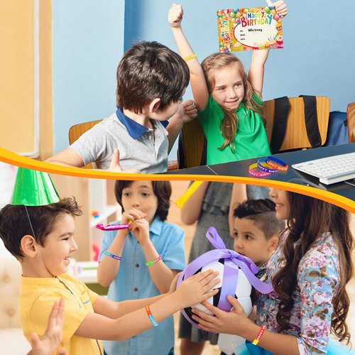 Junkin 32 Pcs Star Student Certificate Award Wristband Happy Birthday Certificate Recognition Gifts Congrats Celebrity of The Week Month Award for Back to School Classroom(Birthday)