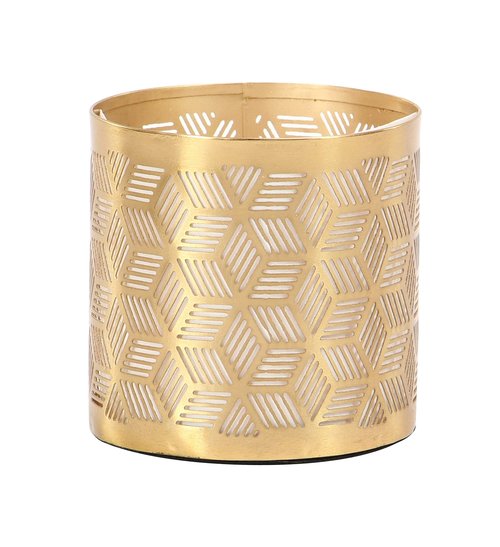 Deco 79 Metal Geometric Pencil Cup with Laser Carved Design, 4" x 4" x 4", Gold