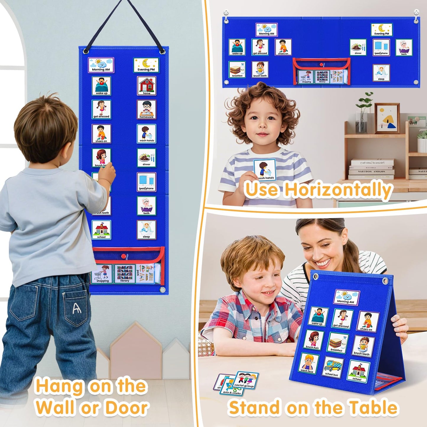 ALSLEA Visual Schedule for Kids with Autism Chore Chart for Toddler Planning Board Daily Routine Chart Autism Learning Materials Classroom, Home Use with 124 Cards (Blue)
