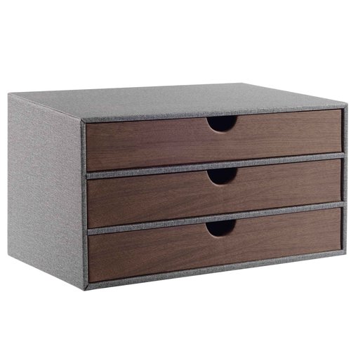 RHCSZ Cloth-effect Faux Leather Desk Organizer File Cabinet Executive Office Supplies Desktop Filing A4 Contract Document Stackable Storage Box with 3 Drawers (Grey)