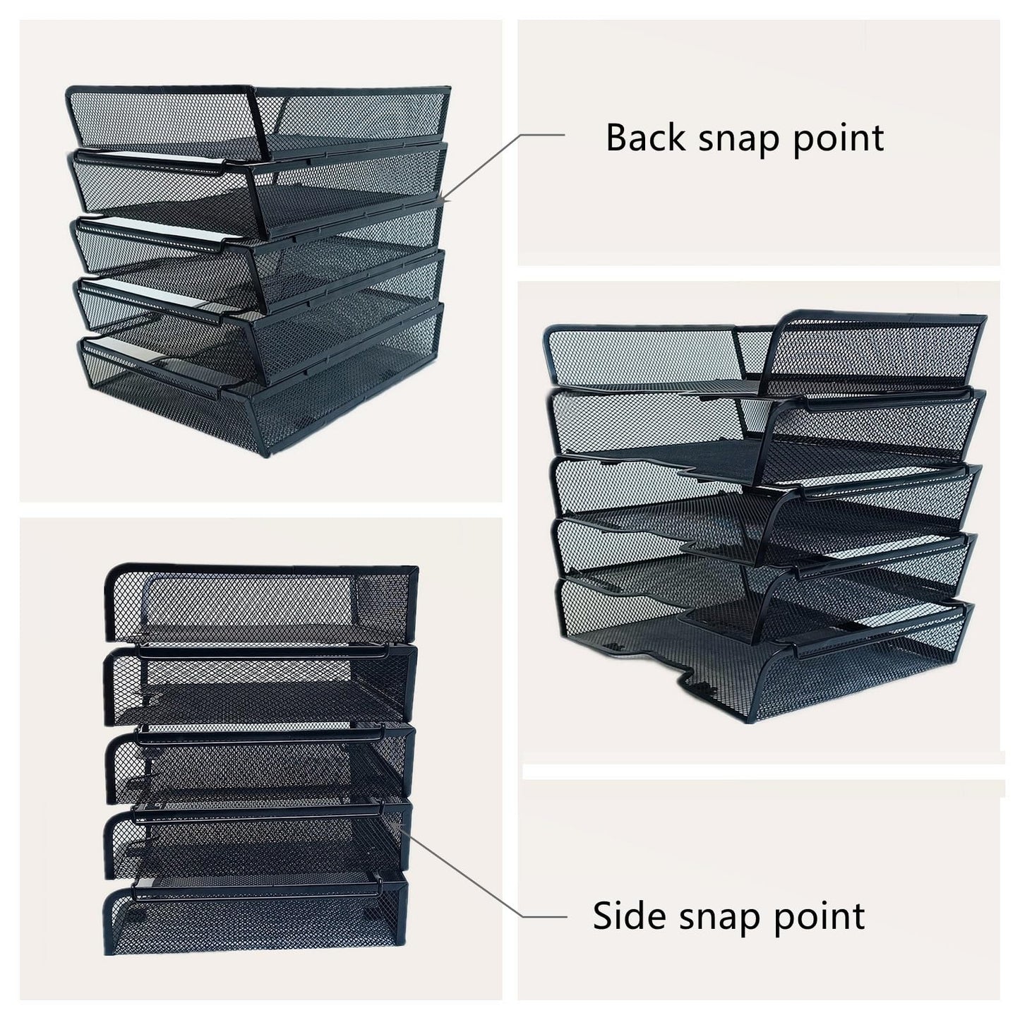 5 Tier Metal Mesh Desk Organizer-Stackable Letter Trays for Office Supplies,Black File Storage System with Reinforced Edges
