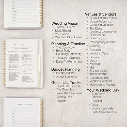 Wedding Planner Book and Organizer for Bride – Bridal Planner Notebook with Tabs, Checklist & 18-Month Calendar – Engagement Gift for Women, Wedding Binder Organizer Journal (Grey)