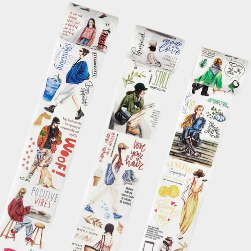 WT Urban Wanderers Pre-Cut Wide Washi Tape Set – 3 Rolls, Original Paper Tape Illustrations, Soft & Easy-to-Tear Decorative Adhesive for Journals, Scrapbooking, Planners & DIY Crafts