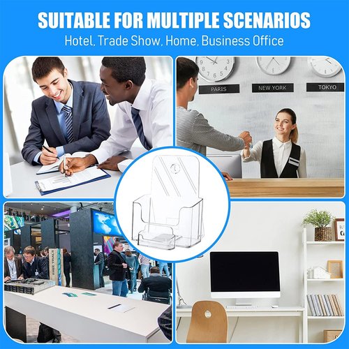 Remerry 2 Set 6.5 Inch Wide Acrylic Brochure with Business Card Holder, Bifold Clear Brochure Display Stand Flyer Literature Magazine Pamphlet Booklet Holder for Desk or Wall Mount Display