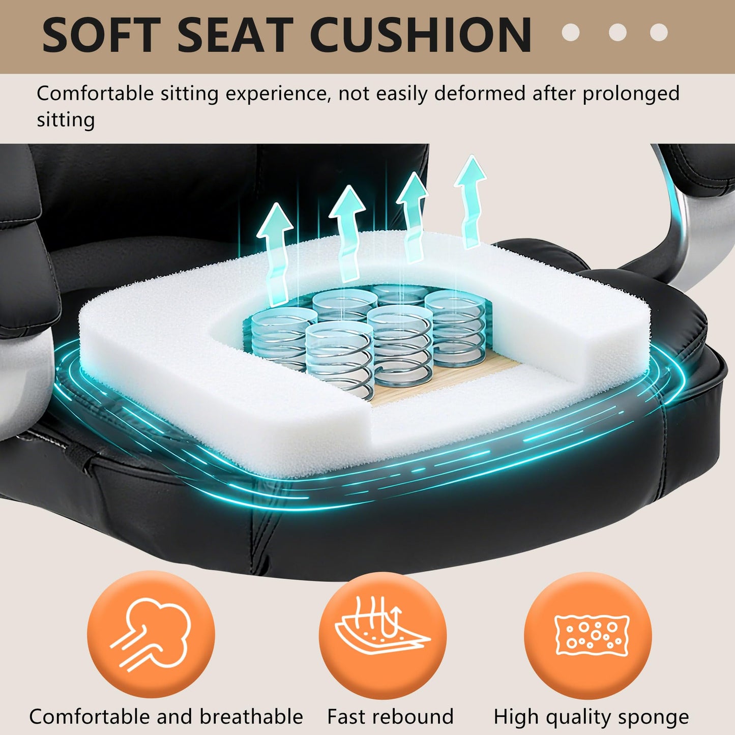 FDW Office Chair Computer High Back Adjustable Ergonomic Desk Chair Executive PU Leather Swivel Task Chair with Armrests Lumbar Support (Dark Black)